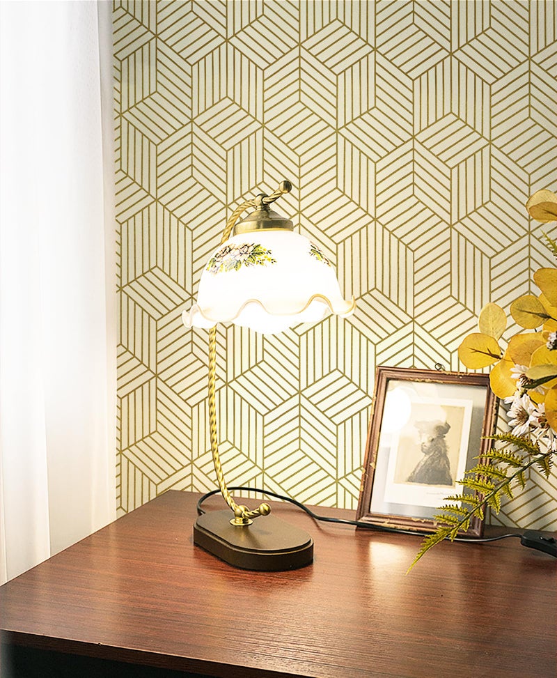 CiCiwind Beige and Gold Peel and Stick Wallpaper Gold Striped Hexagon Contact Paper Removable Self Adhesive Wall Paper Geometric Waterproof Vinyl for Wall Cabinet Shelf Drawer Decor 15.7"x472" - Image 2